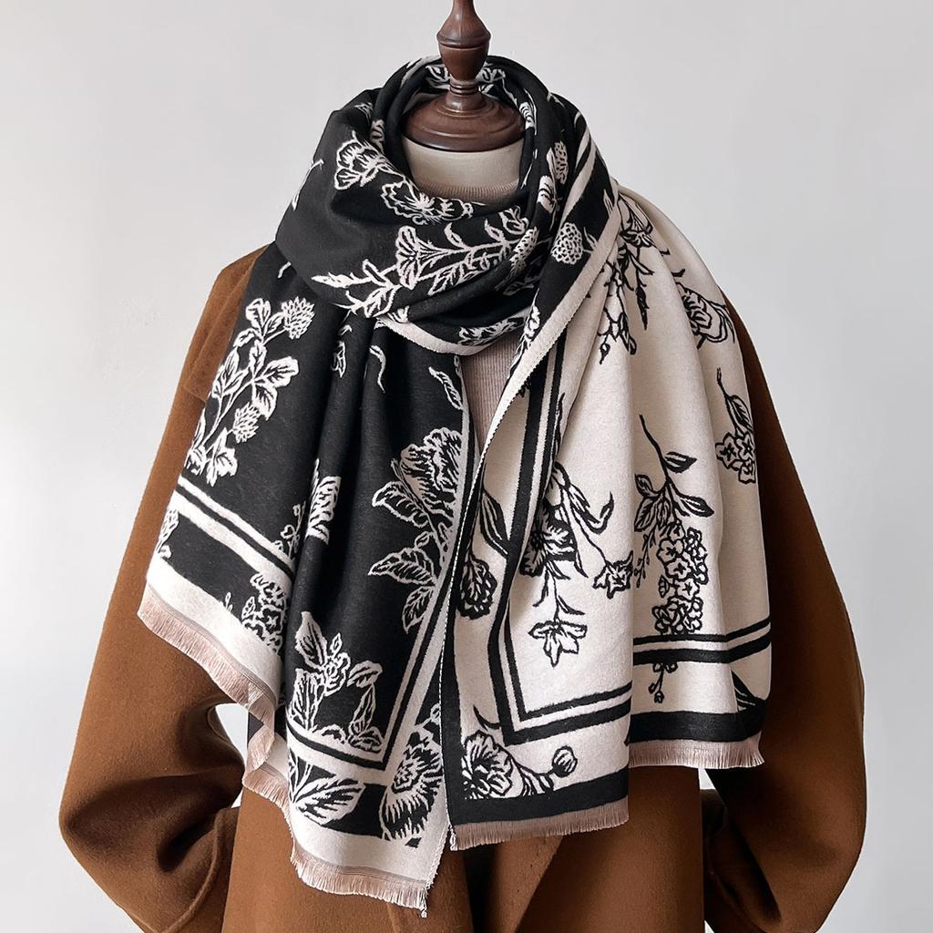 Warm Cashmere Soft Flowers Scarf Women Shawl  Wraps Luxury Thick Blanket Winter Bufanda Pashmina Travel Stoles