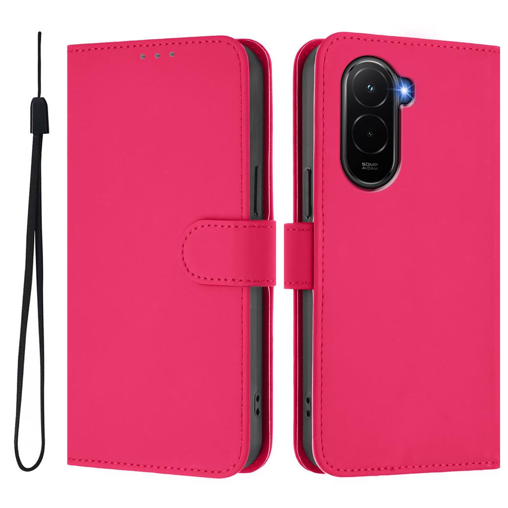 For Xiaomi Poco M7 Plus 5G/M7 4G (169mm) Case Solid Color Wallet Leather Phone Cover with Strap