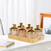 Set di 6 Barattoli con Vassoio Maniglia Trasparente Oro Organizer Contenitore Cibo Coperchi per Tè
