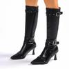 Fashion Punk Rivet Belt Buckle Decoration Knee-High Boots Women Sexy Pointed Toe Super High Heel Riding Boots Winter Brand Design Shoes