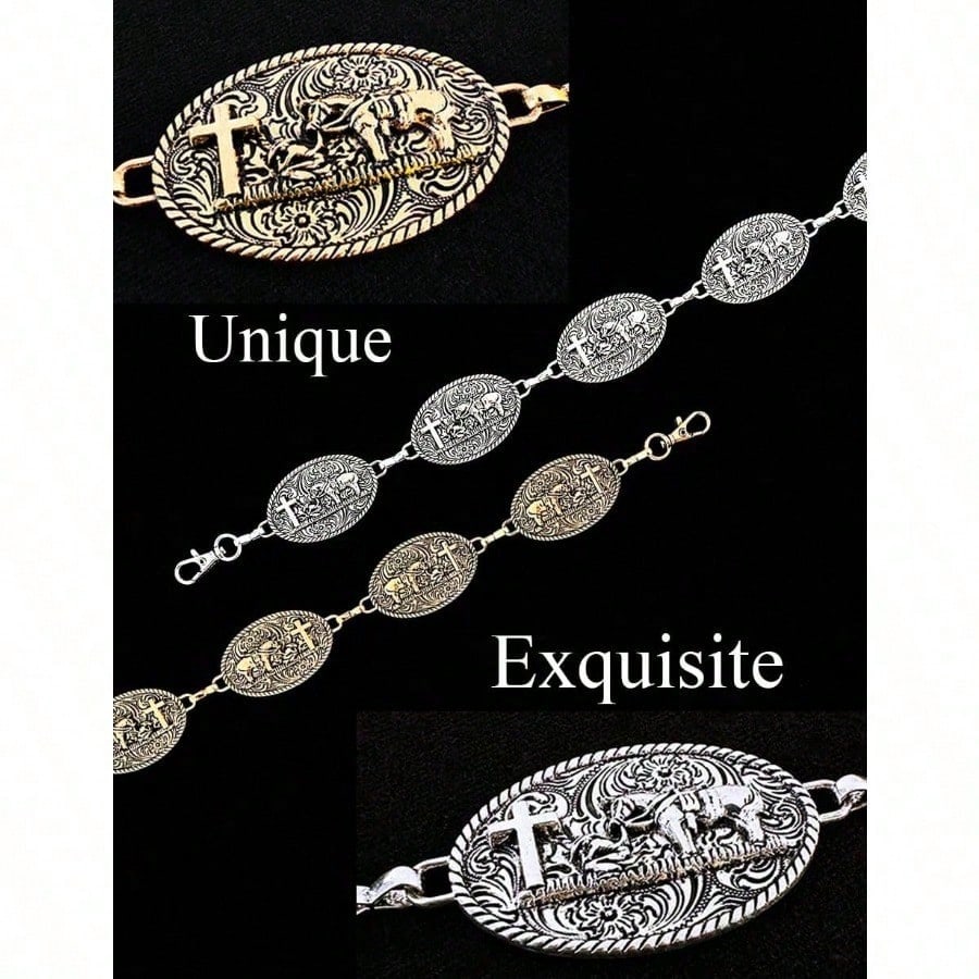 Western Metal Concho Belt For Women Cowgirl Chain Belts For Dresses Jeans Country Concert Outfit