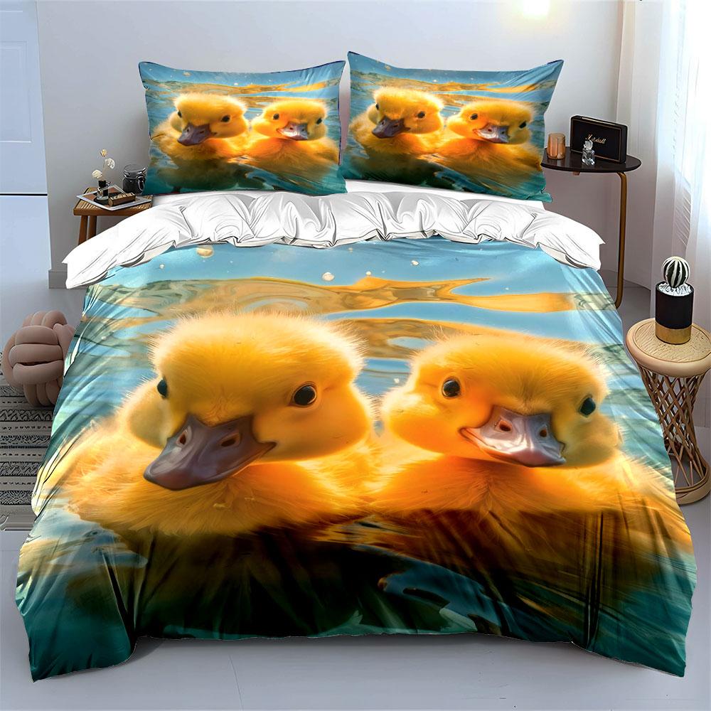Cutest Duckling Trio Decor Bedding Set with 1 Duvet Cover 2 Pillowcases Single Double King Queen Gift