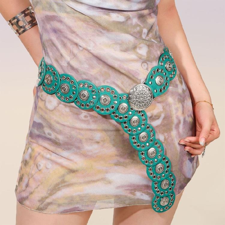 Discs Grommet Belt Punk Waist Belt Unique Buckle for Jeans Dress Unsiex