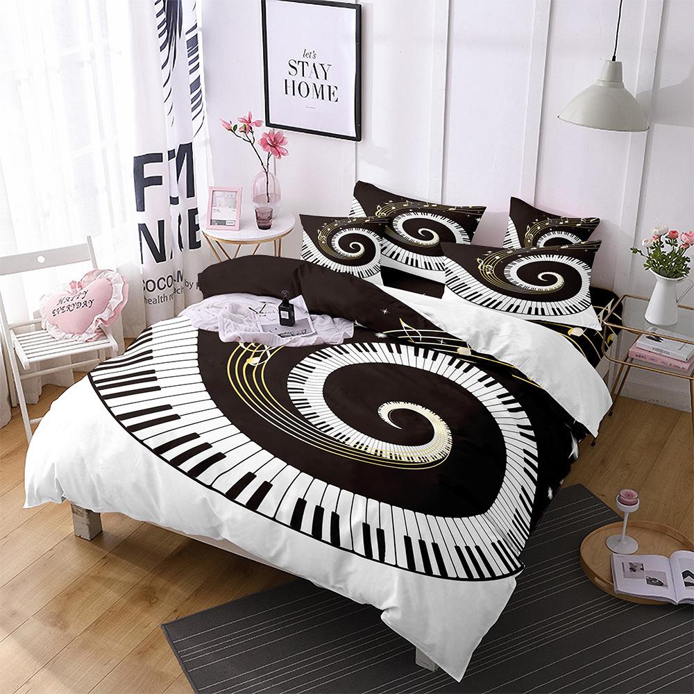 Music Theme Polyester Duvet Cover Set 3D Guitar Piano Bedding Set King Queen Twin Full Size for Kids Boys Girls Room Decoration