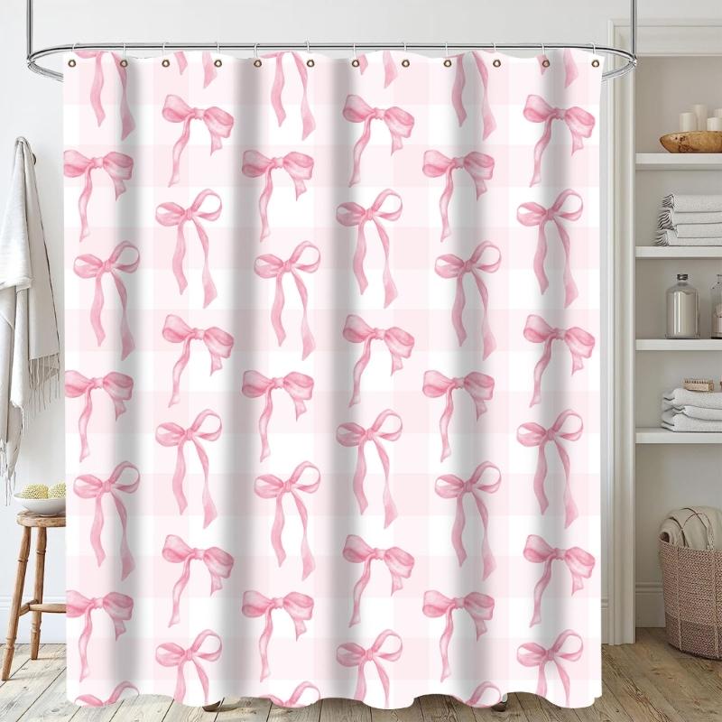 Waterproof Shower Curtain Vibranted Watercolor Bows Design Polyester Bathroom Decoration Easy To Clean