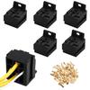 5PCS Car Relay Base Holder Replacement, 12V/24V 30A-80A Socket Holder Connector 5 Pin Base Socket With 50PCS 6.3mm Terminals Relays 5