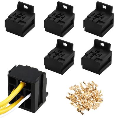 5PCS Car Relay Base Holder Replacement, 12V/24V 30A-80A Socket Holder Connector 5 Pin Base Socket With 50PCS 6.3mm Terminals Relays 5