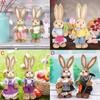 Artificial Bunny Statues Crafts with Clothes Standing Straw Easter Rabbit Decor for Desktop Gifts