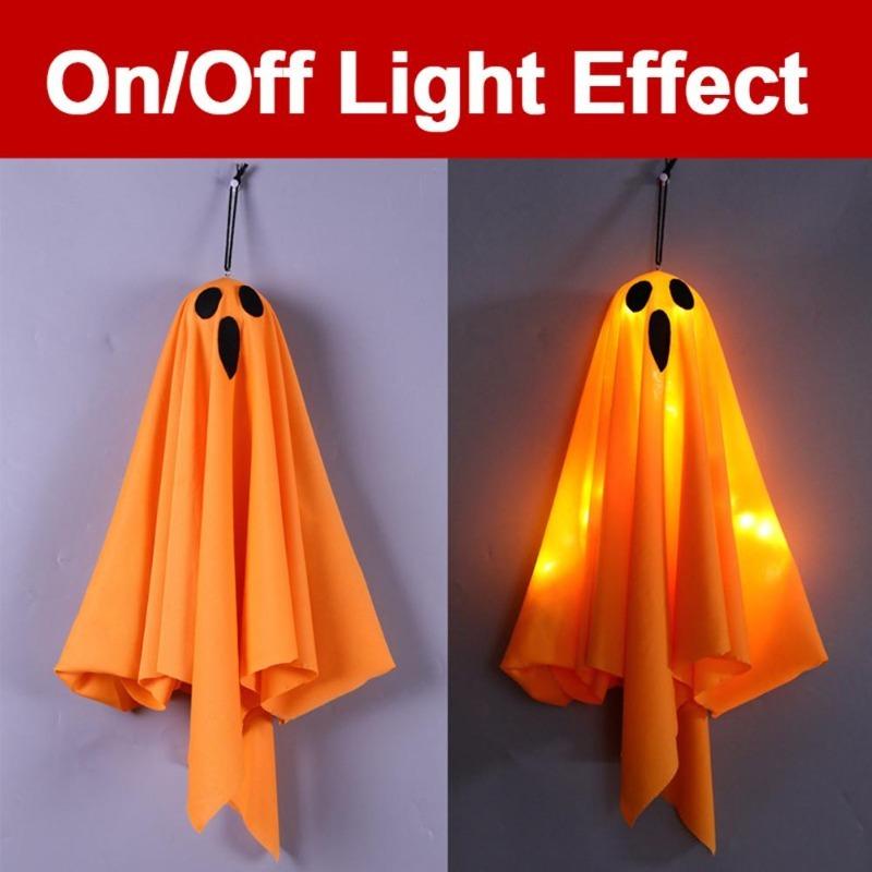 2/1pcs Halloween LED Glowing Ghost Hanging Lights, Horror Haunted House Props, Waterproof Indoor Outdoor Ornaments, Bar Home Party Decoration Supplies