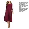 Women's Summer Beach Vacation Flowy Swing Dress 3 4 Sleeve Crew Neck Pleated A Line Midi Sundress