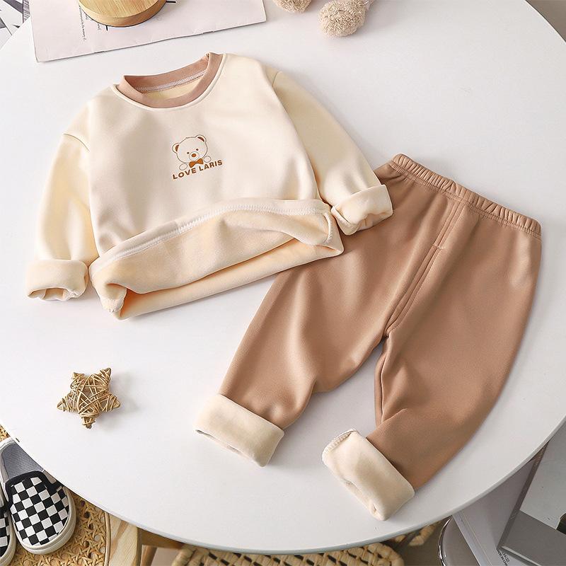 Combinaison d'hiver chaude à manches longues pour enfants, doublée en polaire, motif dessin animé, vêtements d'intérieur