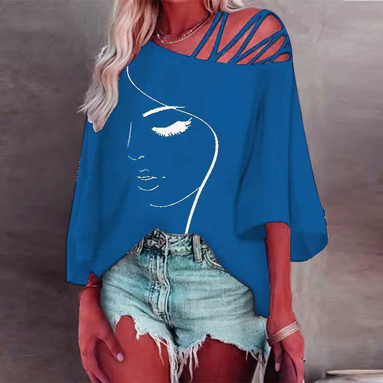 Cotton Summer Loose Fit Printed T Shirt With Batwing Sleeves For Casual Wear