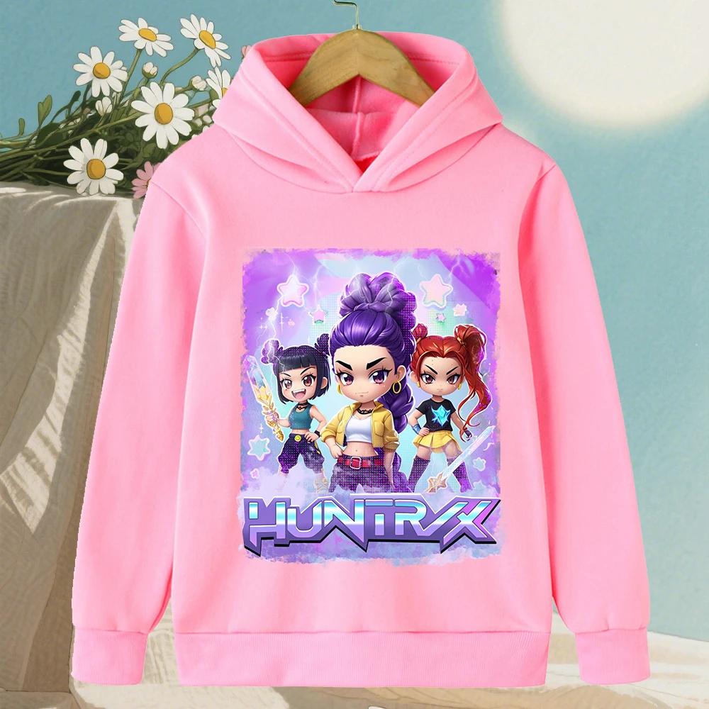 Cute Girls Hooded Sweatshirt Warm Rumi KPop Demon Hunter Cartoon Children's Wave Fashion Casual Tops Casual Black Pink Clothing