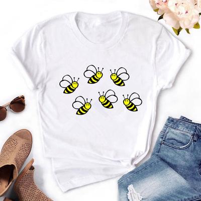 Cartoon Bee Print Women T-Shirts Summer Casual Funny T Shirt For Tops Female Clothes