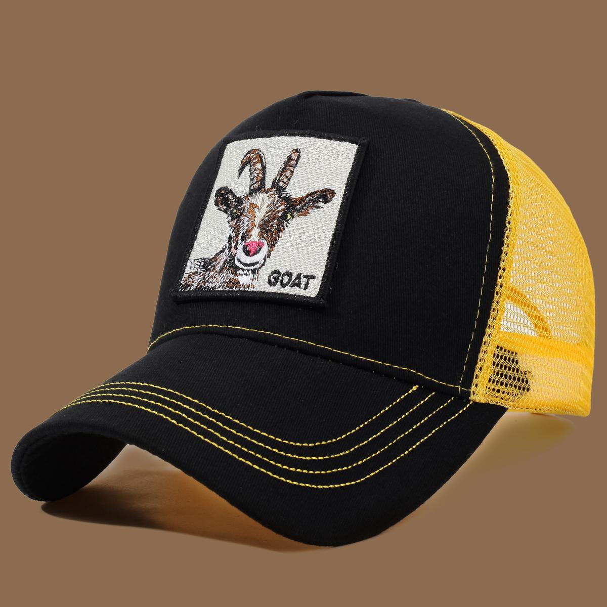 Unisex Trucker Cap mit Ziegenstickerei & Applikation - Ideal für den täglichen Freizeitlook, Sport und Reisen
