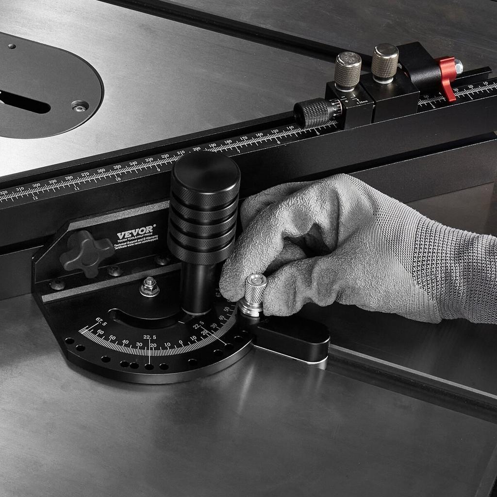 Precision Miter Gauge, Standard Slot 19 X 9.5 Mm, Aluminum Alloy Table Saw Miter Gauge with 61 Cm Grating 15 Angle Stops Adjustable Spring Loaded