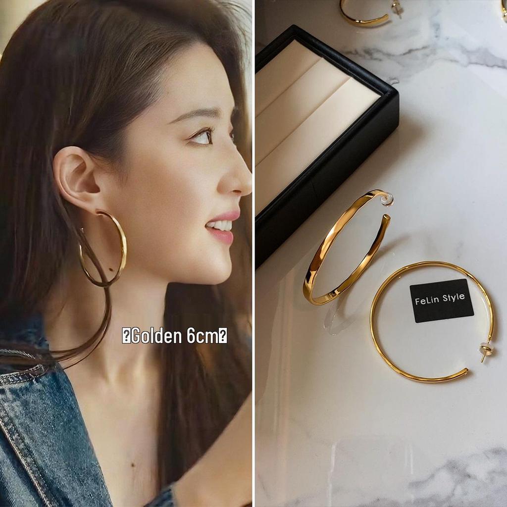 2025 Luxury 999 Pure Silver & Gold Large Hoop Earrings - Elegant, Feminine Design