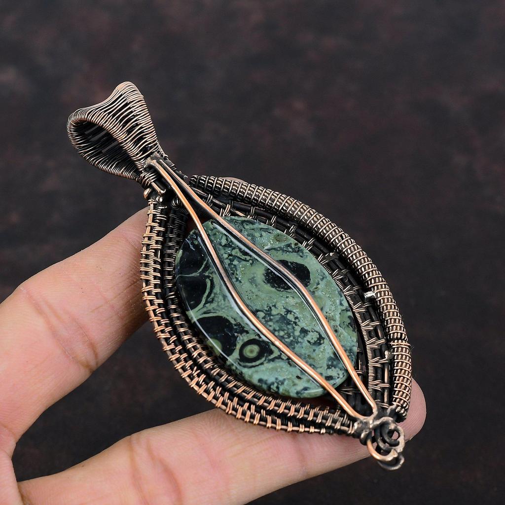 Kambaba Jasper Pendant Copper Wire Wrapped Pendant Handmade Pendant Kambaba Jasper Gemstone Jewelry Handmade Pendant For Gift Copper Jewelry