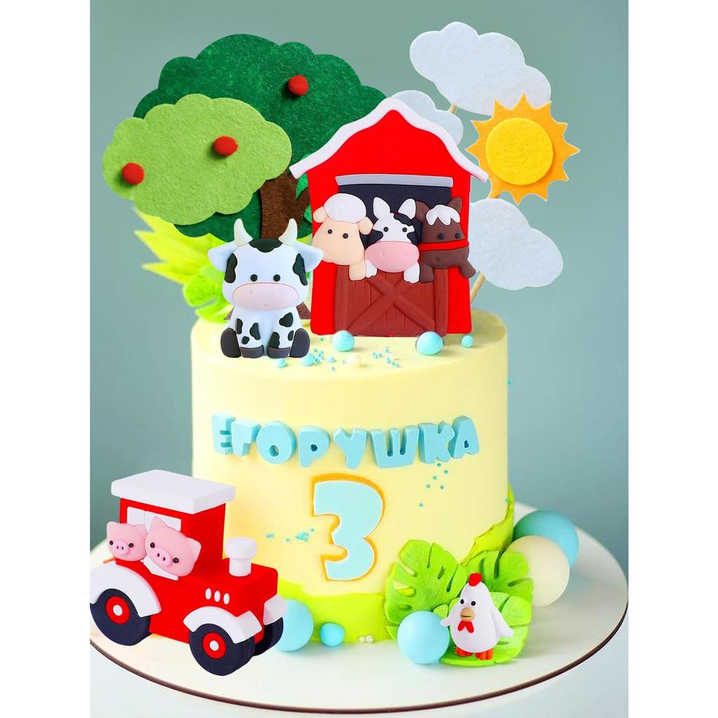 Farm Animal Cake Decoration Farm Animal Birthday Decoration Cow Pig Chick for Farm Animal Baby Shower Birthday Party Decorations