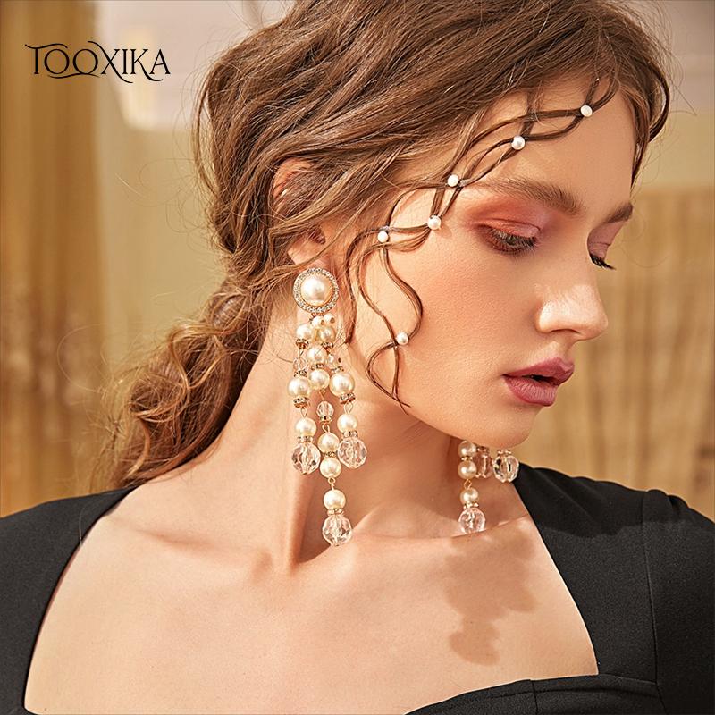 

Tooxika модные темпераментные длинные серьги с искусственным жемчугом, индивидуальные креативные длинные серьги