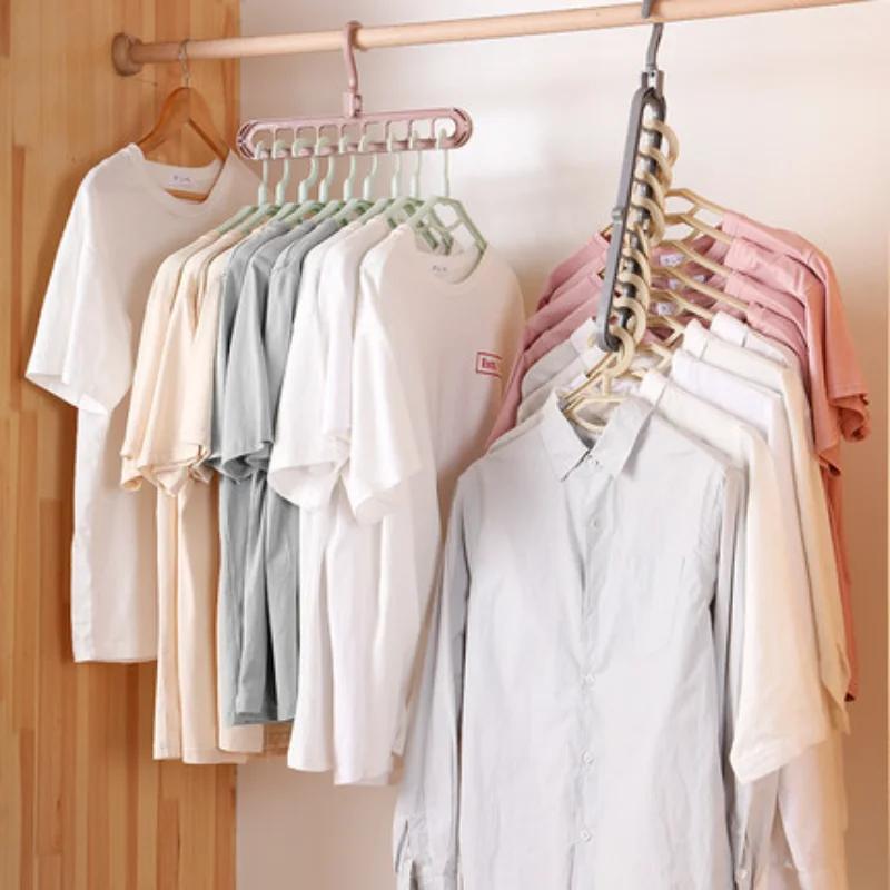 2Pcs/4Pcs 9-in-1 Multifunctional Foldable Reusable Hanger Storage Rack Nine Hole Plastic Hanger For Household Garments
