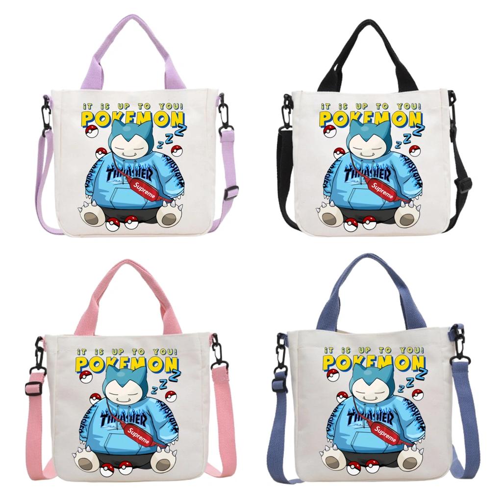 Pokemon Canvas Crossbody Bag Pikachu Cartoon Pattern Print Handbag Fashion Portable Large Capacity Travel Shopping Storage Kid Friendly Entertaining