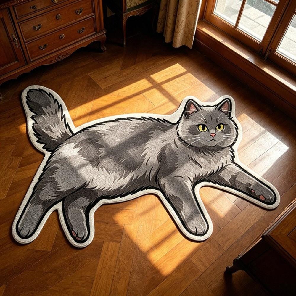 Non Slip Cat Floor Mat Cartoon Cat Shape Bedside Carpet Cozy Decor Decorative Floor Mat Bathroom