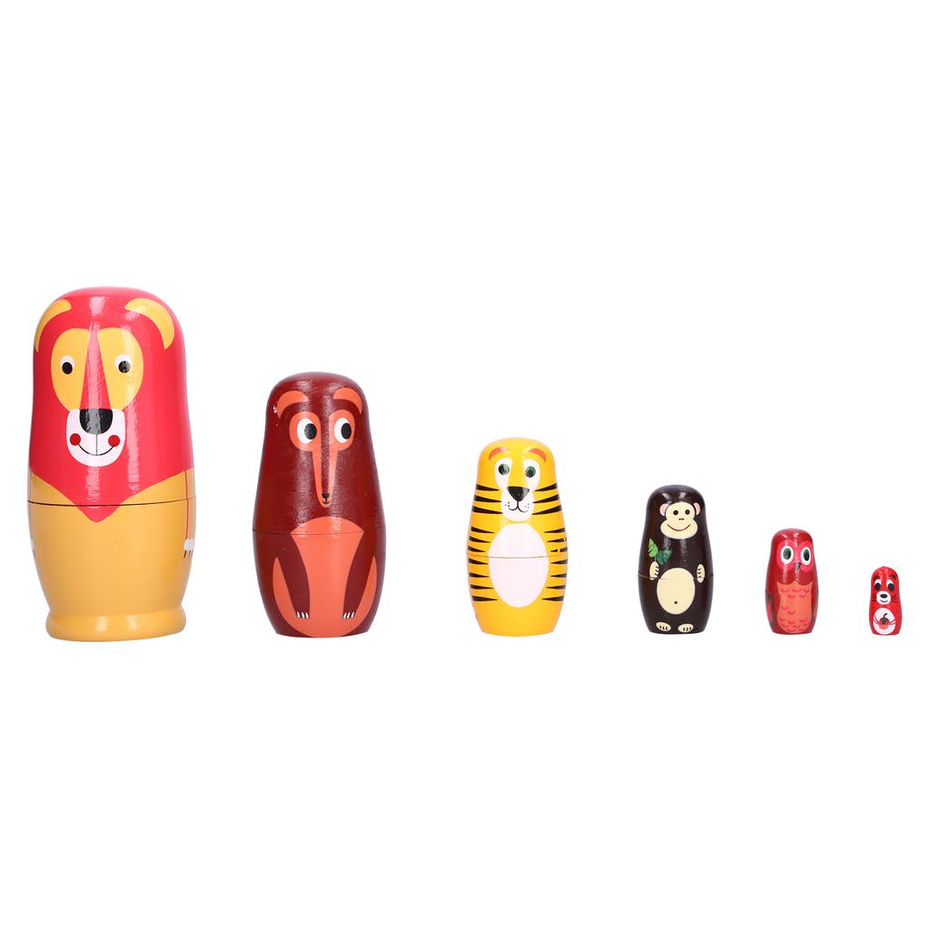 6Pcs Russian Nesting Dolls Kit Wooden Cartoon Animal Pattern Ornament Children s Festival Gifts