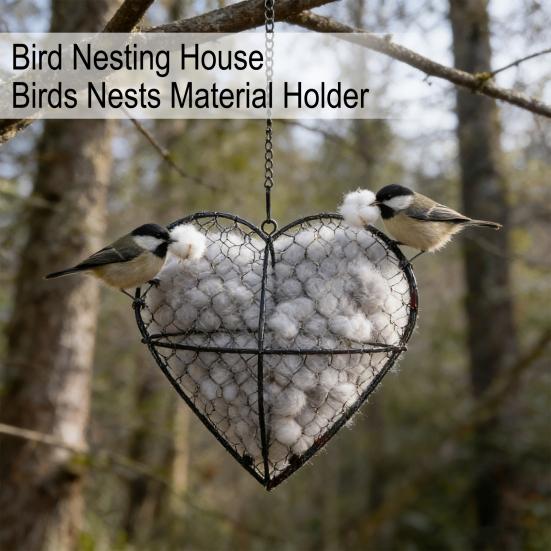 Bird Nesting House Metal Heart Birds Nesting Material Holder Hummingbird Nester Outdoor Bird Nest Box for Wild Birds To Collect Nesting Fibers