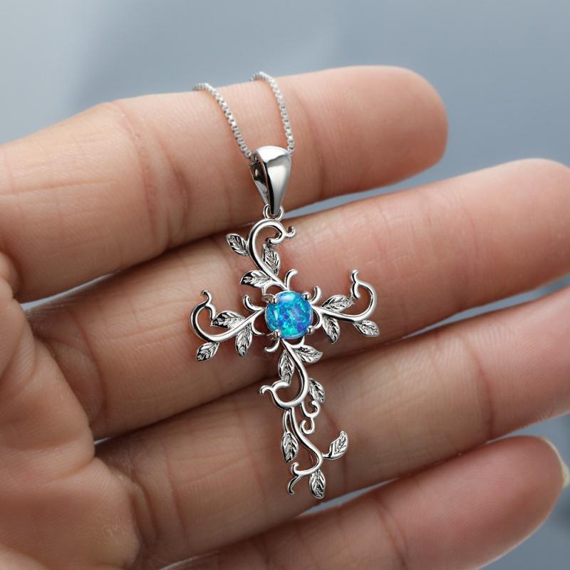 Ins Platinum Cross Flower Vine Pendant Necklace Niche Design Personalized Clavicle Chain