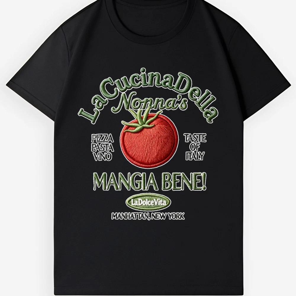 Mangia Bene Italian Tomato T-Shirt, Manhattan NYC La Dolce Vita Casual Tee M