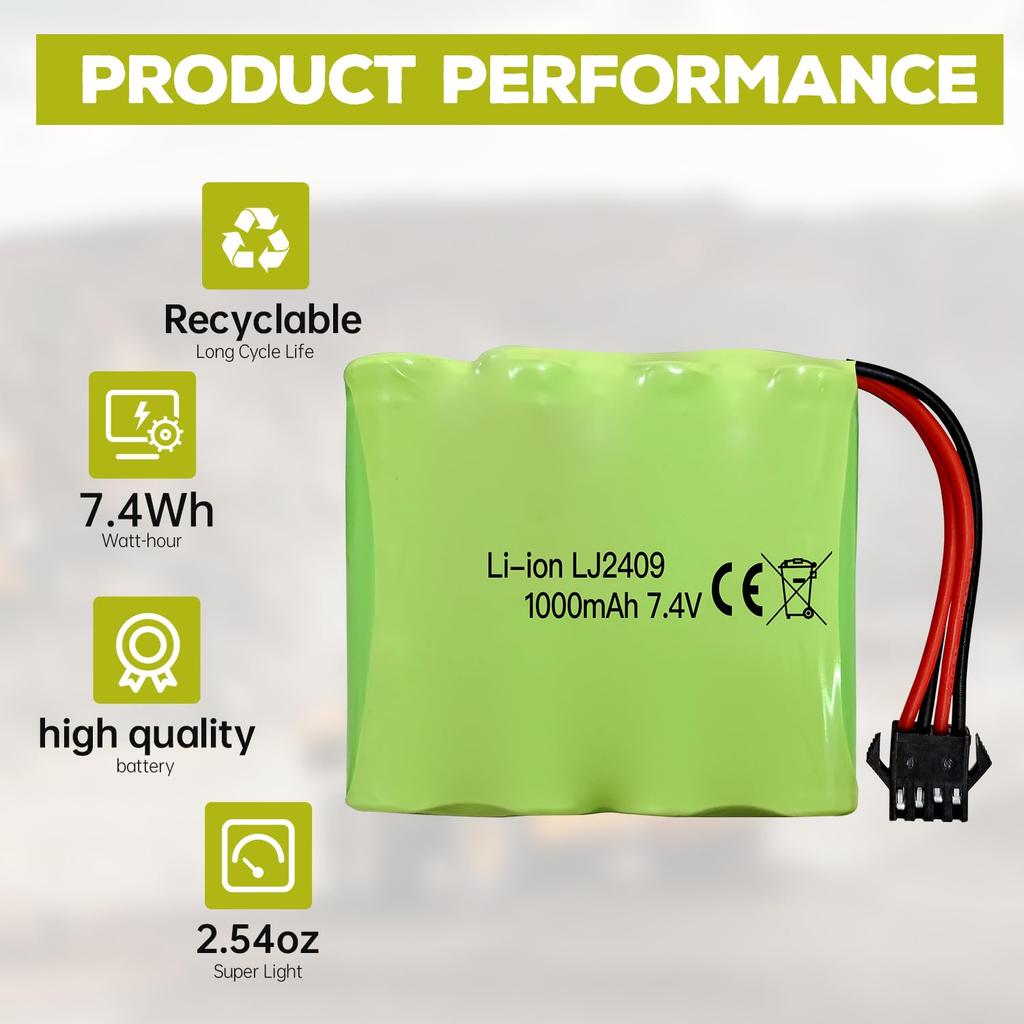 2PCS 7.4V 1000mAh SM-4P Plug Charger with USB Charging Cable for DE36W DE65 NO.1809 RC Toy Car Model Off-Road Hill Climbing Drift Racer