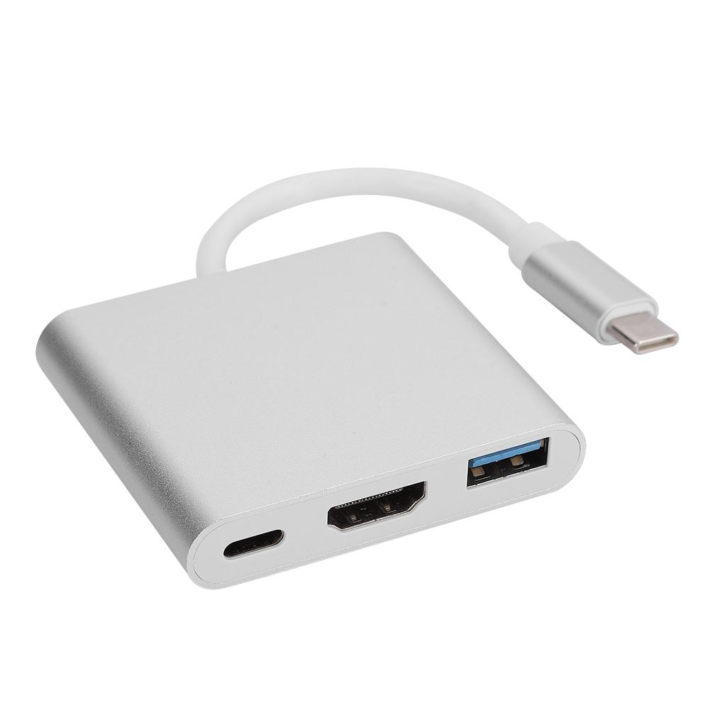 Type C to HDMI Converter Adapter 3 in 1 Portable Multifunctional with Metal Shell