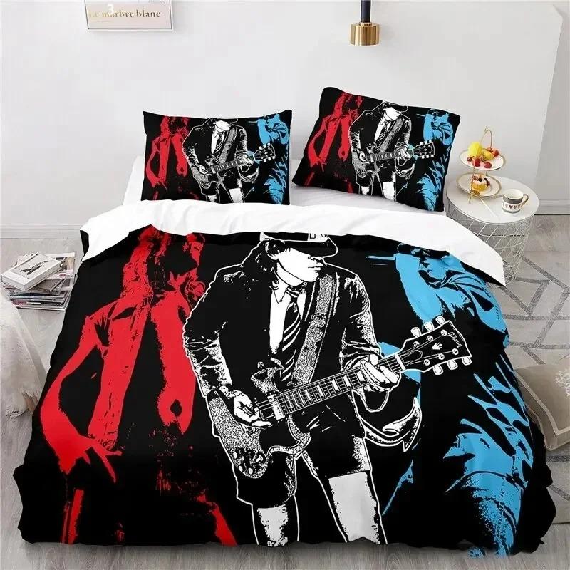 

3D Printed Rock Band AC/DC Bedding Set Bedroom Soft Modern Bedspreads Comefortable Kids Duvet Cover Quilt Cover And Pillowcase US King 264x228cm