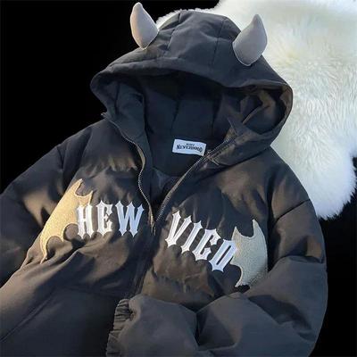 Little Devil Kapuzen-Steppjacke Steppjacke Herren und Damen Herbst und Winter Verdickte Paar-Steppjacke Jacke Brotjacke