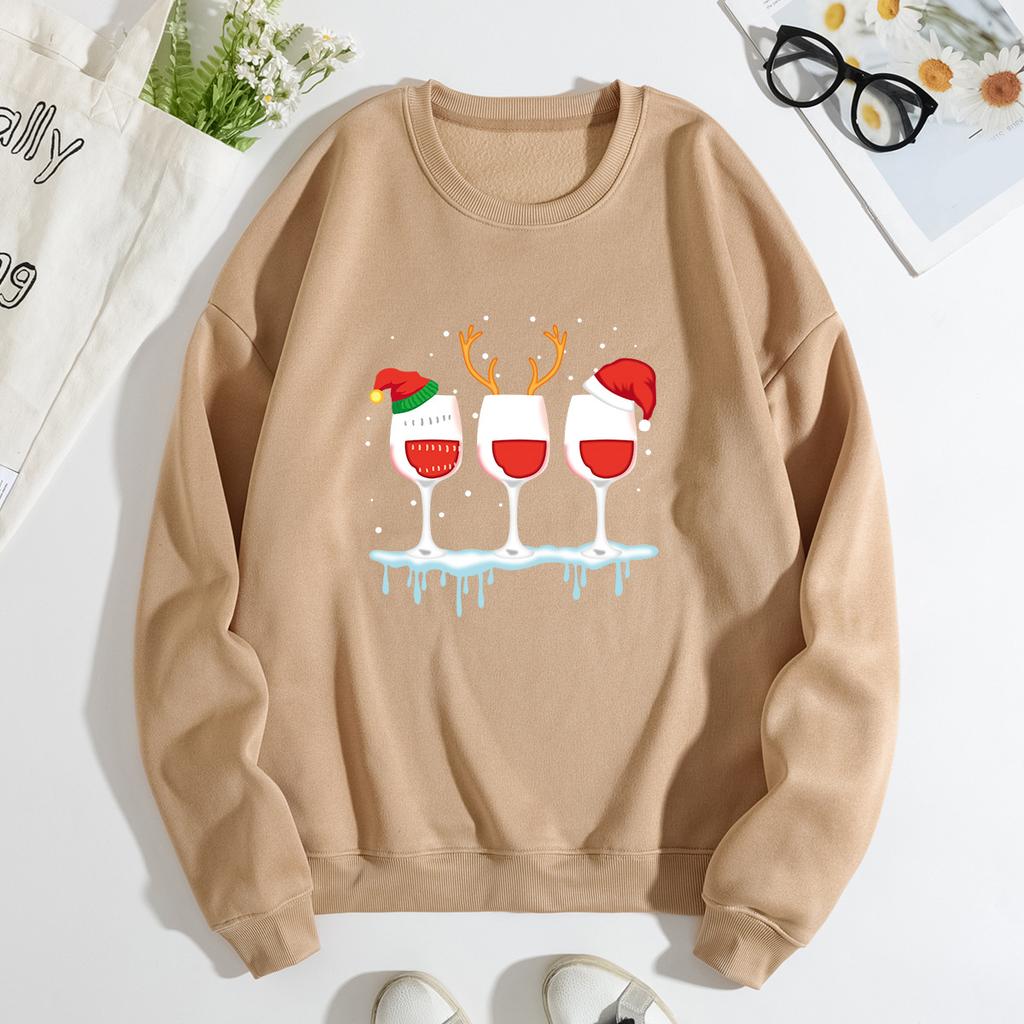 Christmas Women Thick Hoodies & Sweatshirts Velvet Round Neck Hoodie Winter Warm Pullover Casual Sweatshirt