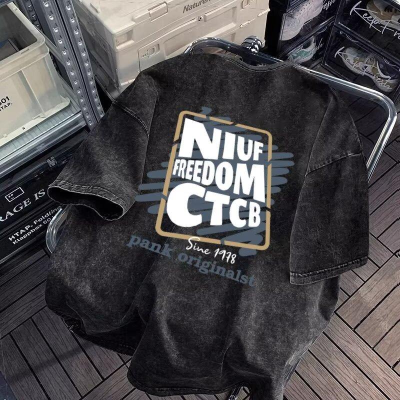 

Men S Retro Washed Do Old Short-Sleeved T-Shirt Men S Summer Ins Tide Couples Wear Loose Half-Sleeved Top Body Shirt M сірий колір