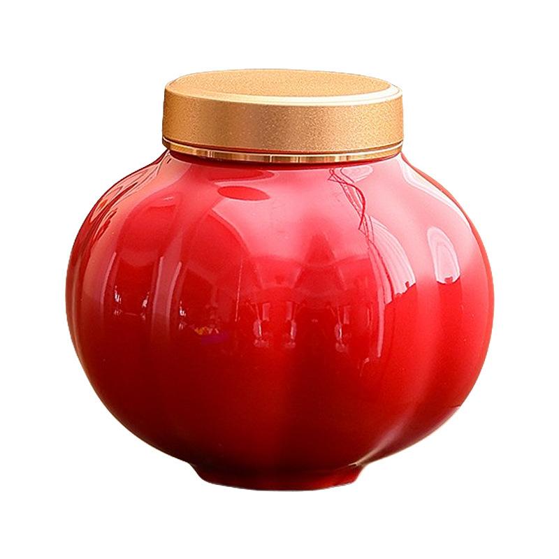 Modern Lantern Pumpkin-shaped Ceramic Tea Caddy Minimalist Spice Pill Storage Jar with Alloy Lid Sealed Moisture-proof Container