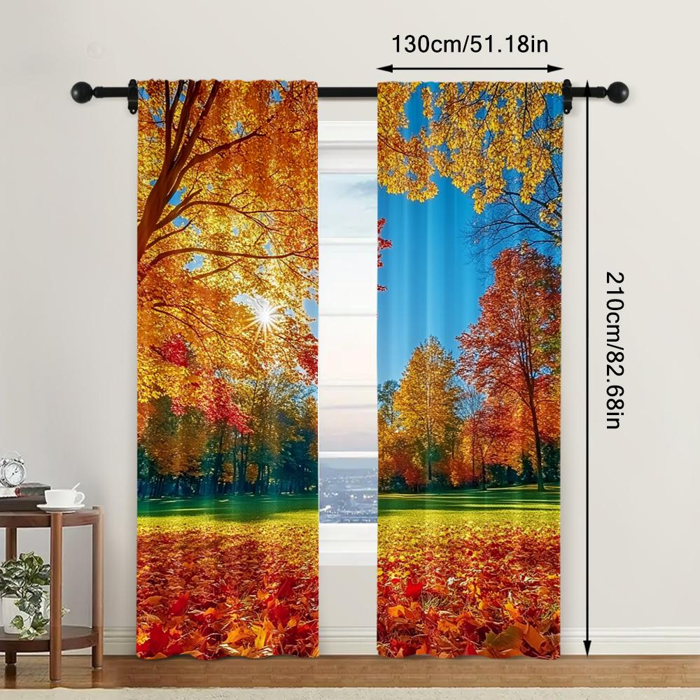 2pc,  Party Curtains Autumn Scenery Versatile Fabric,Without Electricity Party Decorations Perfect for Indoor Celebrations, Room