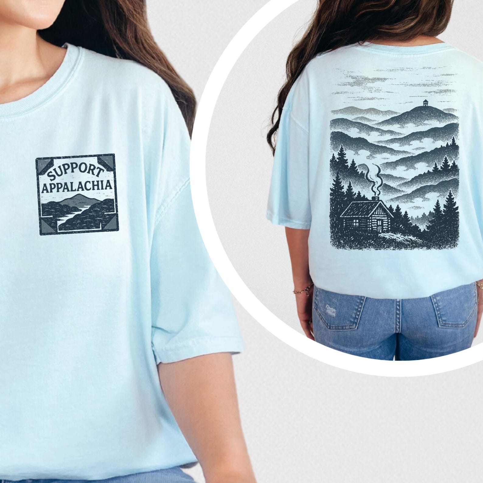 Support Appalachia Comfort Colors Tee: Mountain Cabin Graphic XL