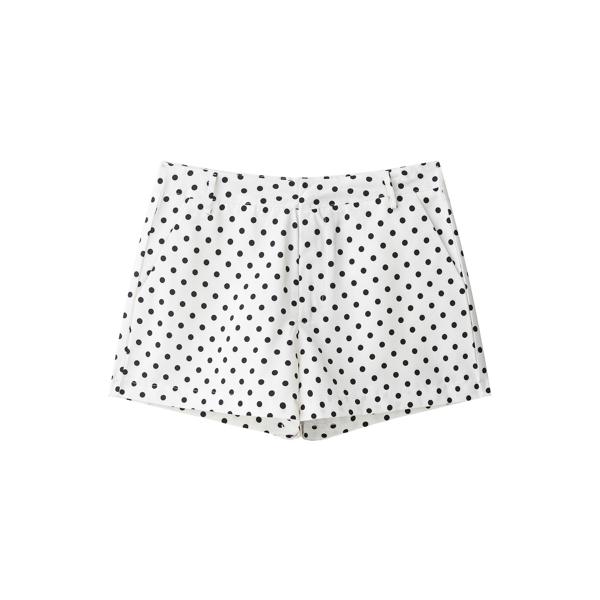 

European and American Women s Fashion Polka Dot Gauze Bubble Sleeve Jacket + Mini Shorts + Bell Bottom Pants Set Large