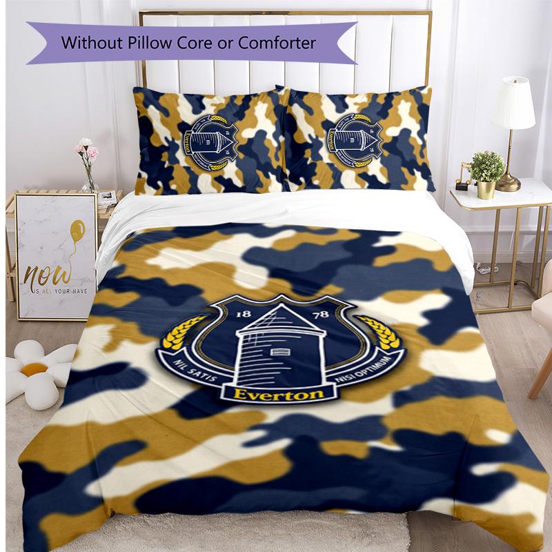 Everton Football Printed 3 Pieces Bedding Set, Comfortable Skin Friendly Bedroom Duvet Cover Set