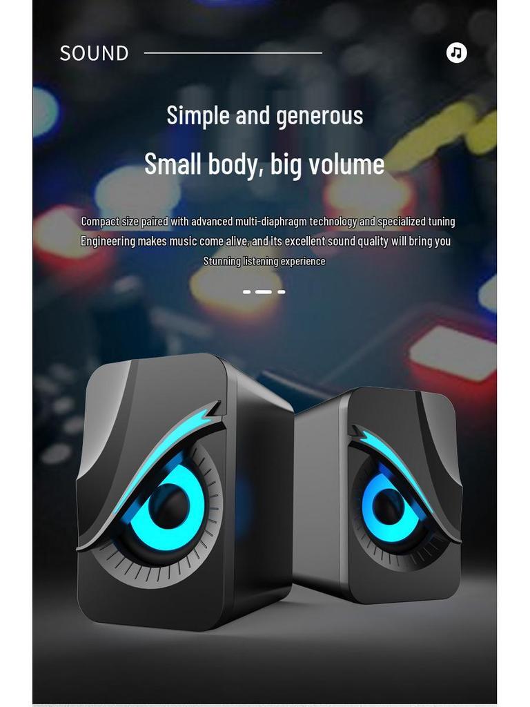 Atmosphere Light USB Wired Computer Speakers 2.0 - Compact Home/Office Sound System (Q9)