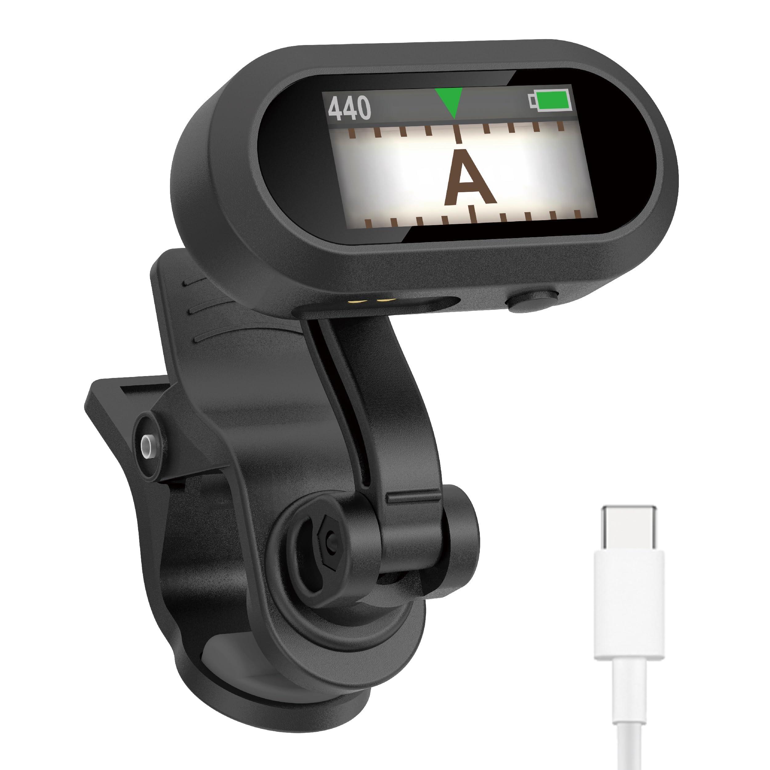 

Rechargeable Clip-on Tuner with TFT Screen for Guitar, Bass, Ukulele, and Wind Instruments - Chromatic Tuner Pitch 410-460Hz - Bright Bright Screen fo