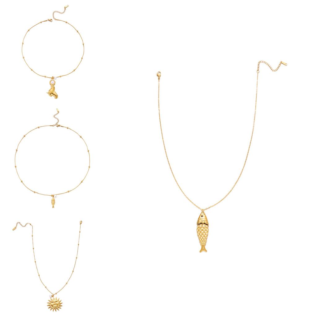 Ocean Style Stainless Steel Necklace With Shell Beads And Animal For Women And Men