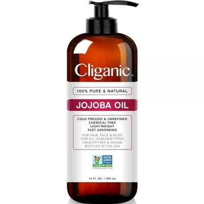 Óleo de Jojoba Cliganic sem OGM a granel 16 oz (473,2 ml) Óleo 100% puro, natural, prensado a frio, não refinado, sem hexano para cabelo e rosto, 1 x 473,2 ml