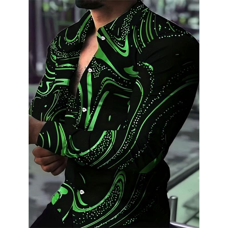 Forår Herreskjorter Mode Retro Gade Tekstur Printede Skjorter Herre Langærmet Revers Skjorte Skjorte Top Kontortøj