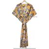 Women Cotton Summer Yellow Sleepwear Egyptian Cat Print Long Maxi Caftan Dress CKFTN-SCRN-FULL-BUYIT-112