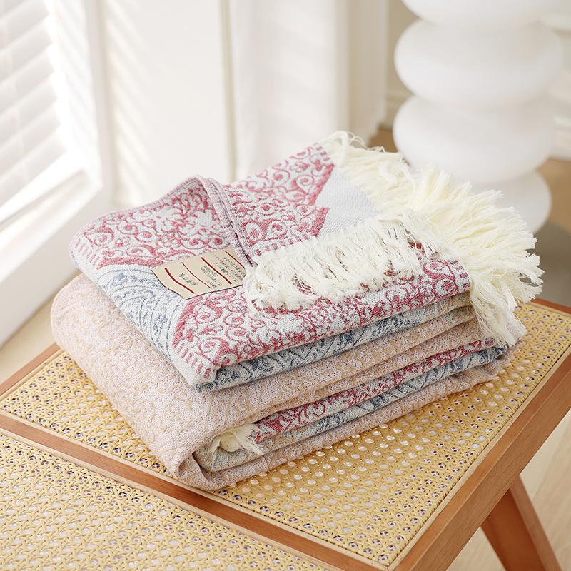 Neuer Stil, reine Baumwolle, Quaste, vierlagiges Gaze-Handtuch, Steppdecke, doppelte klimatisierte Decke, Baumwoll-Sofa-Handtuch, vier Jahreszeiten, Mittagspausen-Abdeckung, Decke