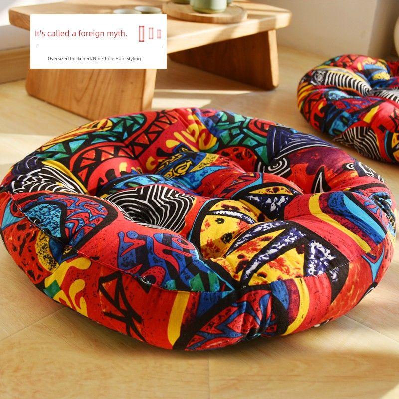 

Cotton and Linen Futon Hip Cushion Thick Fabric round Retro Balcony Bay Window Tatami Window Sill Sitting Floor Alien Myth-Futon YS Two pack, save 3 yuan